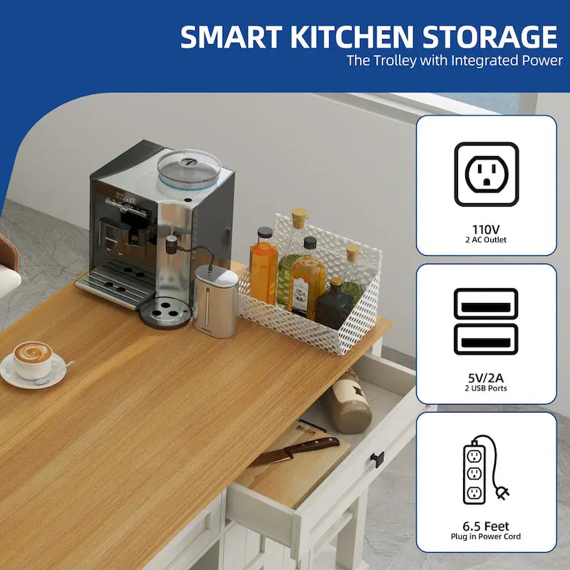 Îlot de cuisine roulant Moasis avec rangement et tiroirs