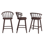 Lot de 3 tabourets de bar de 61 cm, hauteur comptoir, avec cadre en bois massif et dossier à barreaux pour îlot de cuisine