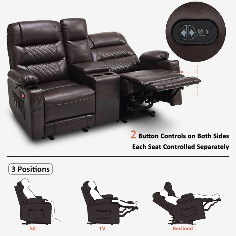 MCombo Canapé inclinable électrique avec console, canapé inclinable électrique avec chauffage et vibrations, ports USB, porte-gobelets PR624