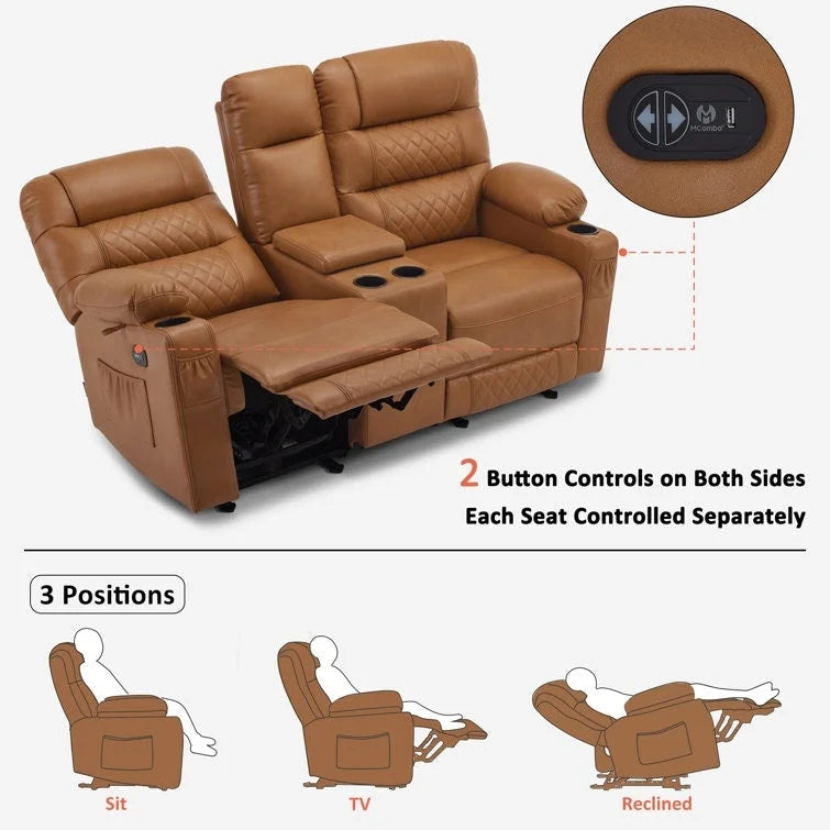 MCombo Canapé inclinable électrique avec console, canapé inclinable électrique avec chauffage et vibrations, ports USB, porte-gobelets PR624