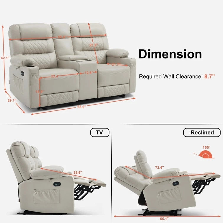 MCombo Canapé inclinable électrique avec console, canapé inclinable électrique avec chauffage et vibrations, ports USB, porte-gobelets PR624