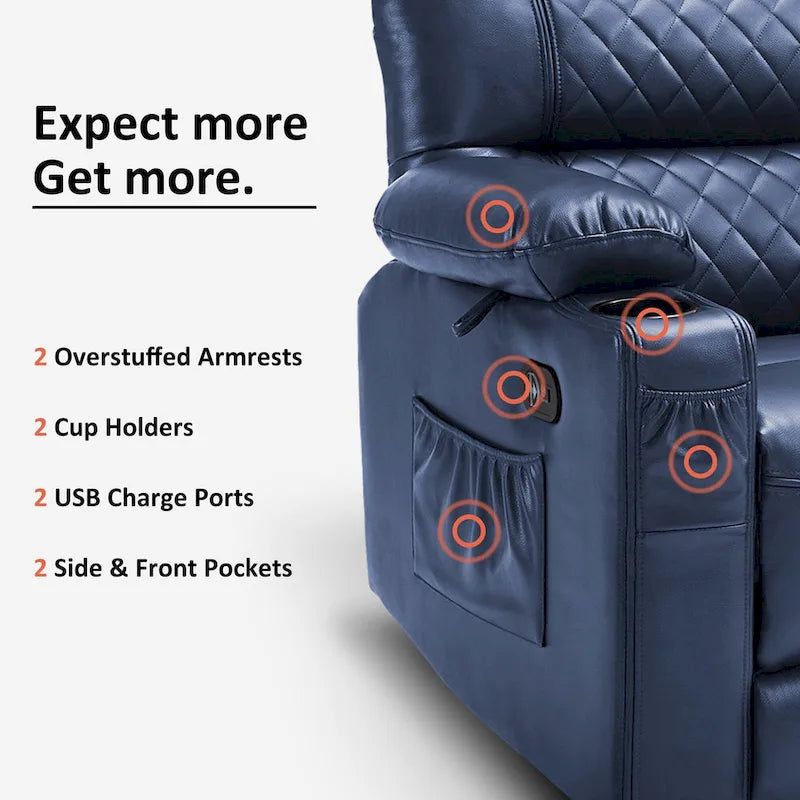MCombo Canapé inclinable électrique avec console, canapé inclinable électrique avec chauffage et vibrations, ports USB, porte-gobelets PR624