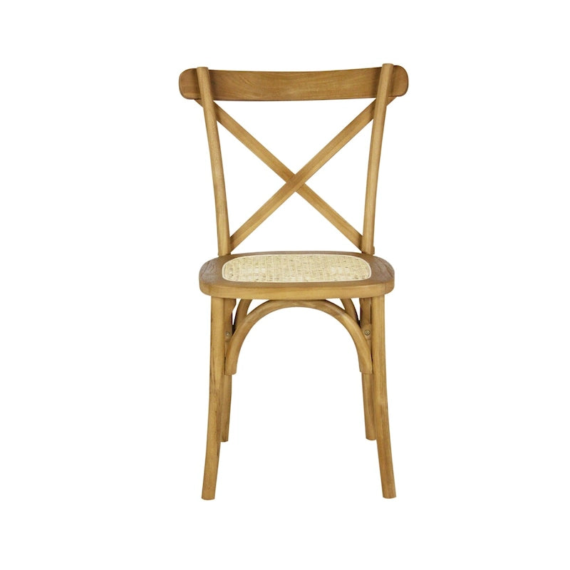 Chaise de salle à manger classique Colmar en bois et rotin avec dossier en X, naturel (Lot de 2) par JONATHAN Y