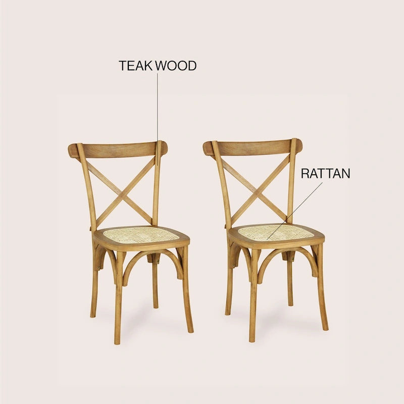Chaise de salle à manger classique Colmar en bois et rotin avec dossier en X, naturel (Lot de 2) par JONATHAN Y