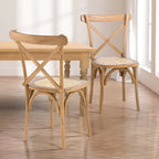 Chaise de salle à manger classique Colmar en bois et rotin avec dossier en X, naturel (Lot de 2) par JONATHAN Y