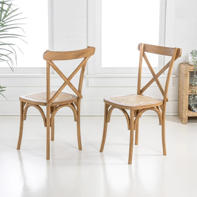 Chaise de salle à manger classique Colmar en bois et rotin avec dossier en X, naturel (Lot de 2) par JONATHAN Y