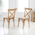 Chaise de salle à manger classique Colmar en bois et rotin avec dossier en X, naturel (Lot de 2) par JONATHAN Y