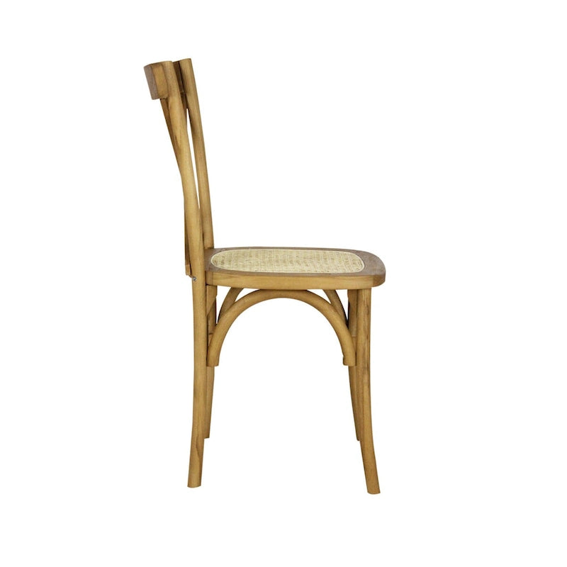 Chaise de salle à manger classique Colmar en bois et rotin avec dossier en X, naturel (Lot de 2) par JONATHAN Y