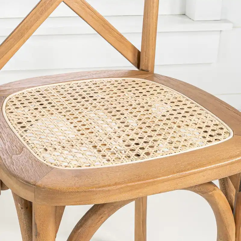 Chaise de salle à manger classique Colmar en bois et rotin avec dossier en X, naturel (Lot de 2) par JONATHAN Y