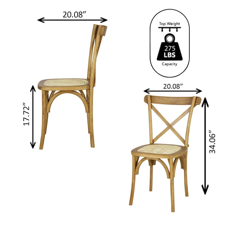 Chaise de salle à manger classique Colmar en bois et rotin avec dossier en X, naturel (Lot de 2) par JONATHAN Y