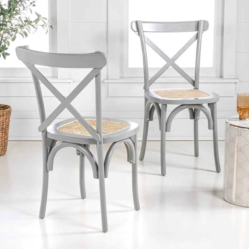 Chaise de salle à manger classique Colmar en bois et rotin avec dossier en X, naturel (Lot de 2) par JONATHAN Y