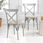 Chaise de salle à manger classique Colmar en bois et rotin avec dossier en X, naturel (Lot de 2) par JONATHAN Y