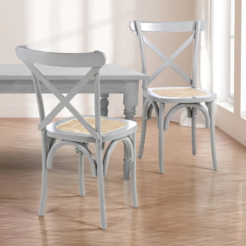Chaise de salle à manger classique Colmar en bois et rotin avec dossier en X, naturel (Lot de 2) par JONATHAN Y