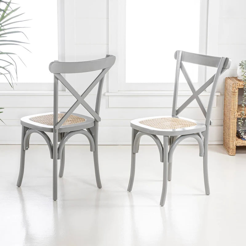 Chaise de salle à manger classique Colmar en bois et rotin avec dossier en X, naturel (Lot de 2) par JONATHAN Y