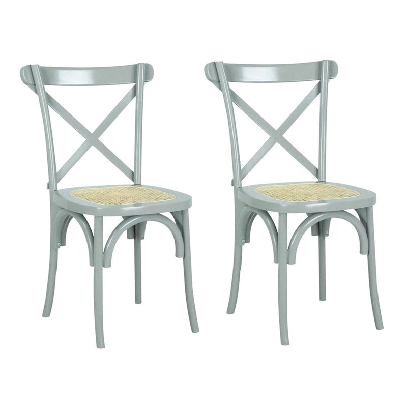 Chaise de salle à manger classique Colmar en bois et rotin avec dossier en X, naturel (Lot de 2) par JONATHAN Y