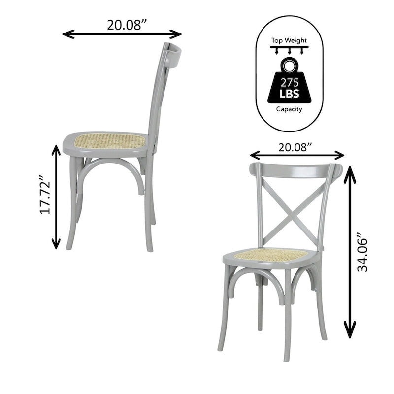 Chaise de salle à manger classique Colmar en bois et rotin avec dossier en X, naturel (Lot de 2) par JONATHAN Y