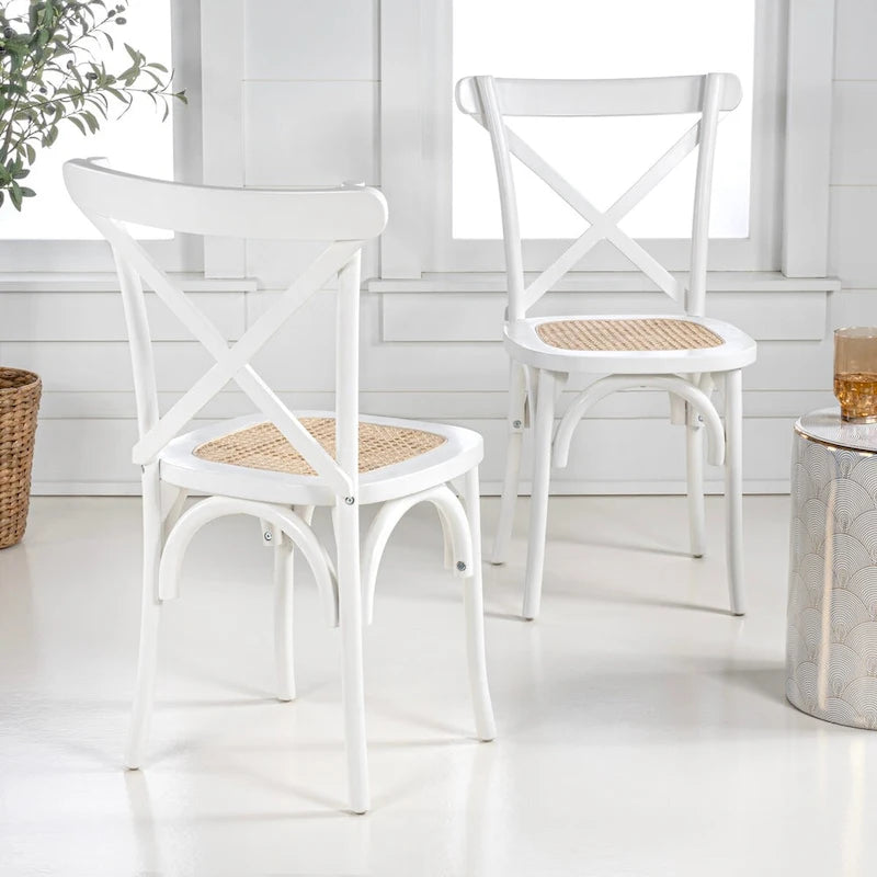 Chaise de salle à manger classique Colmar en bois et rotin avec dossier en X, naturel (Lot de 2) par JONATHAN Y