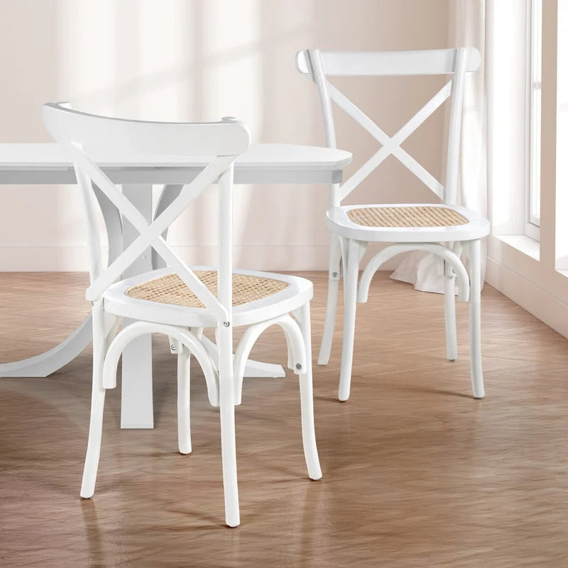Chaise de salle à manger classique Colmar en bois et rotin avec dossier en X, naturel (Lot de 2) par JONATHAN Y