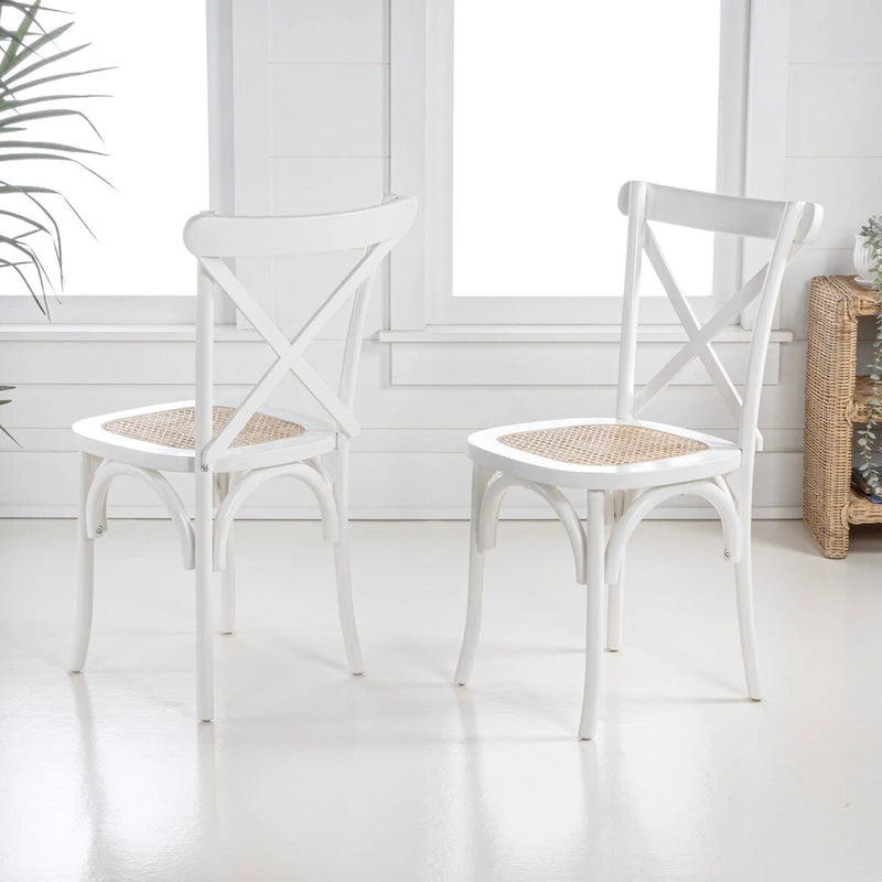 Chaise de salle à manger classique Colmar en bois et rotin avec dossier en X, naturel (Lot de 2) par JONATHAN Y