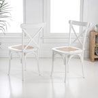 Chaise de salle à manger classique Colmar en bois et rotin avec dossier en X, naturel (Lot de 2) par JONATHAN Y