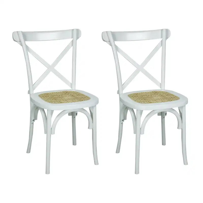 Chaise de salle à manger classique Colmar en bois et rotin avec dossier en X, naturel (Lot de 2) par JONATHAN Y