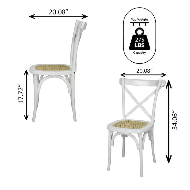 Chaise de salle à manger classique Colmar en bois et rotin avec dossier en X, naturel (Lot de 2) par JONATHAN Y