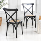 Chaise de salle à manger classique Colmar en bois et rotin avec dossier en X, naturel (Lot de 2) par JONATHAN Y