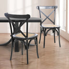 Chaise de salle à manger classique Colmar en bois et rotin avec dossier en X, naturel (Lot de 2) par JONATHAN Y