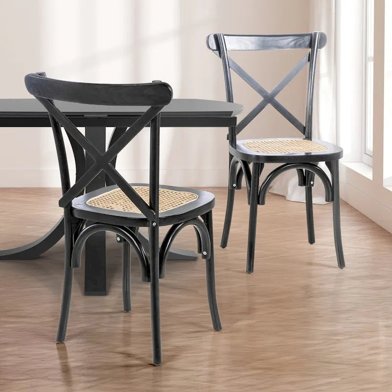Chaise de salle à manger classique Colmar en bois et rotin avec dossier en X, naturel (Lot de 2) par JONATHAN Y