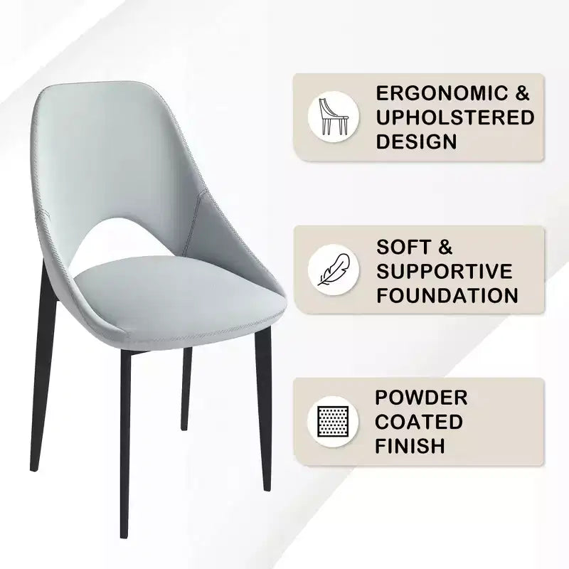 Lot de 4 chaises de salle à manger rembourrées LeisureMod Collection Amalfi avec dossier ouvert incurvé et pieds en fer thermolaqué pour cuisine et salle à manger
