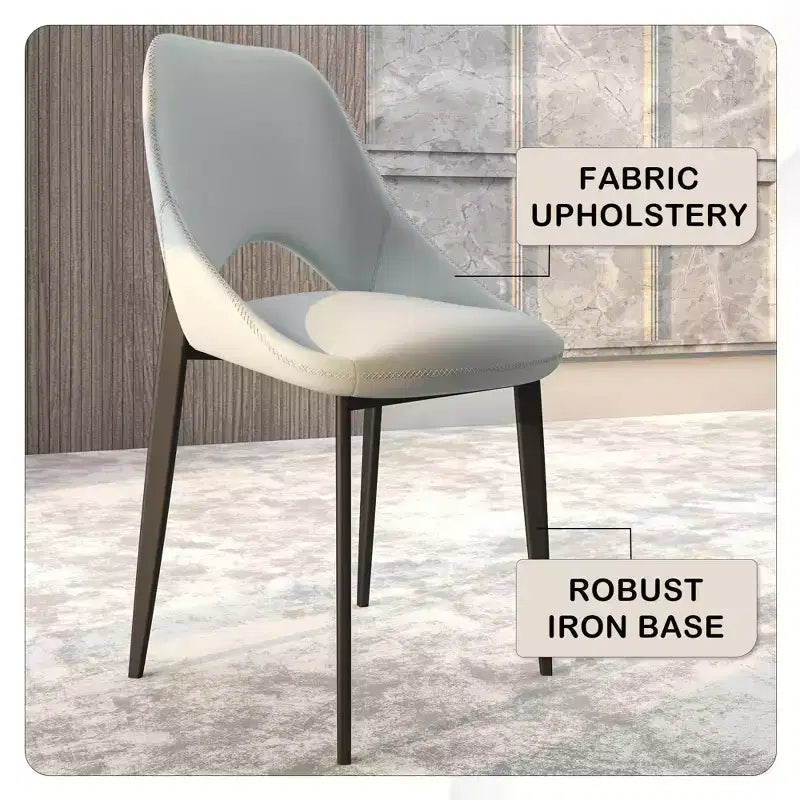 Lot de 4 chaises de salle à manger rembourrées LeisureMod Collection Amalfi avec dossier ouvert incurvé et pieds en fer thermolaqué pour cuisine et salle à manger