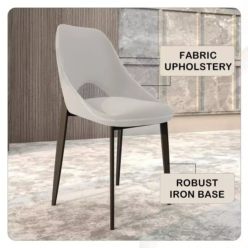 Lot de 4 chaises de salle à manger rembourrées LeisureMod Collection Amalfi avec dossier ouvert incurvé et pieds en fer thermolaqué pour cuisine et salle à manger