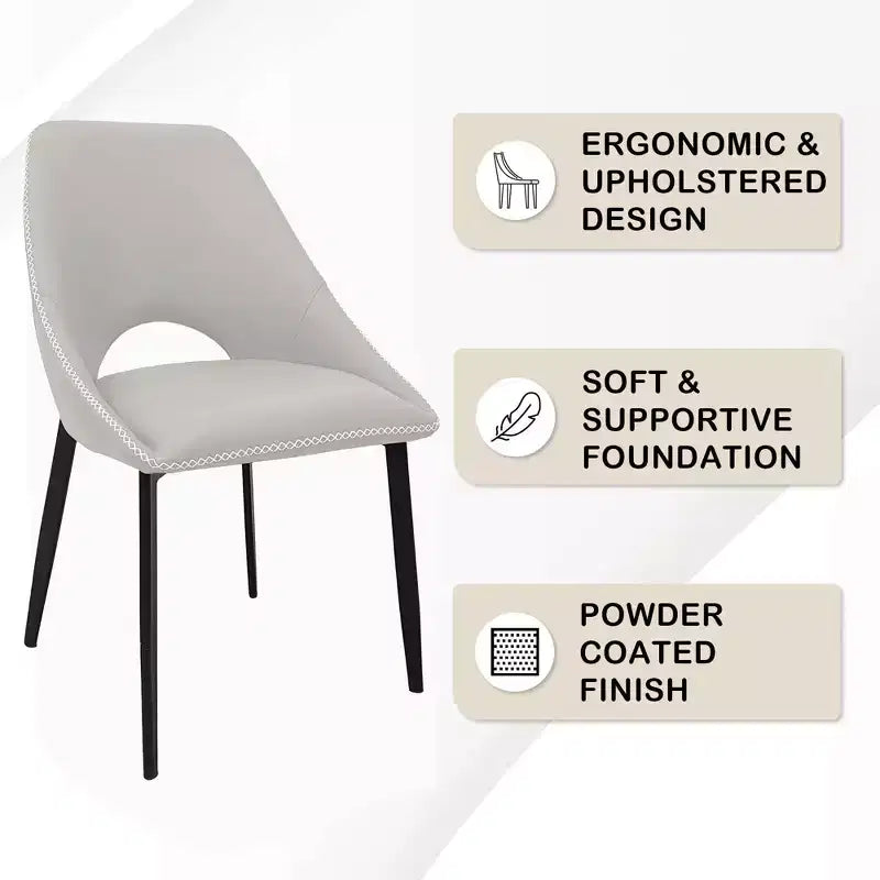 Lot de 4 chaises de salle à manger rembourrées LeisureMod Collection Amalfi avec dossier ouvert incurvé et pieds en fer thermolaqué pour cuisine et salle à manger