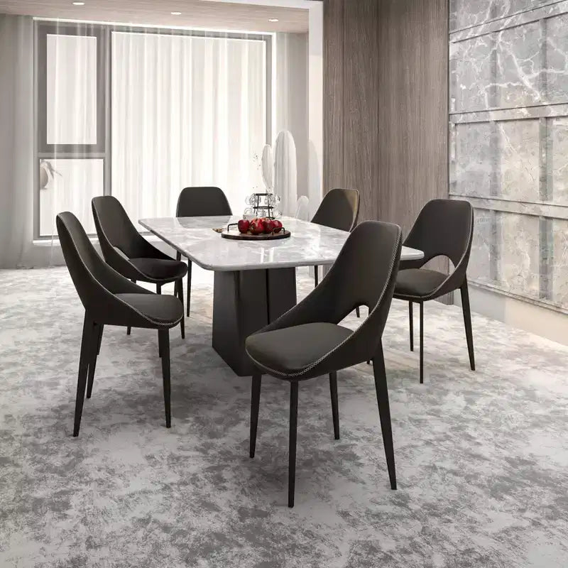 Lot de 4 chaises de salle à manger rembourrées LeisureMod Collection Amalfi avec dossier ouvert incurvé et pieds en fer thermolaqué pour cuisine et salle à manger