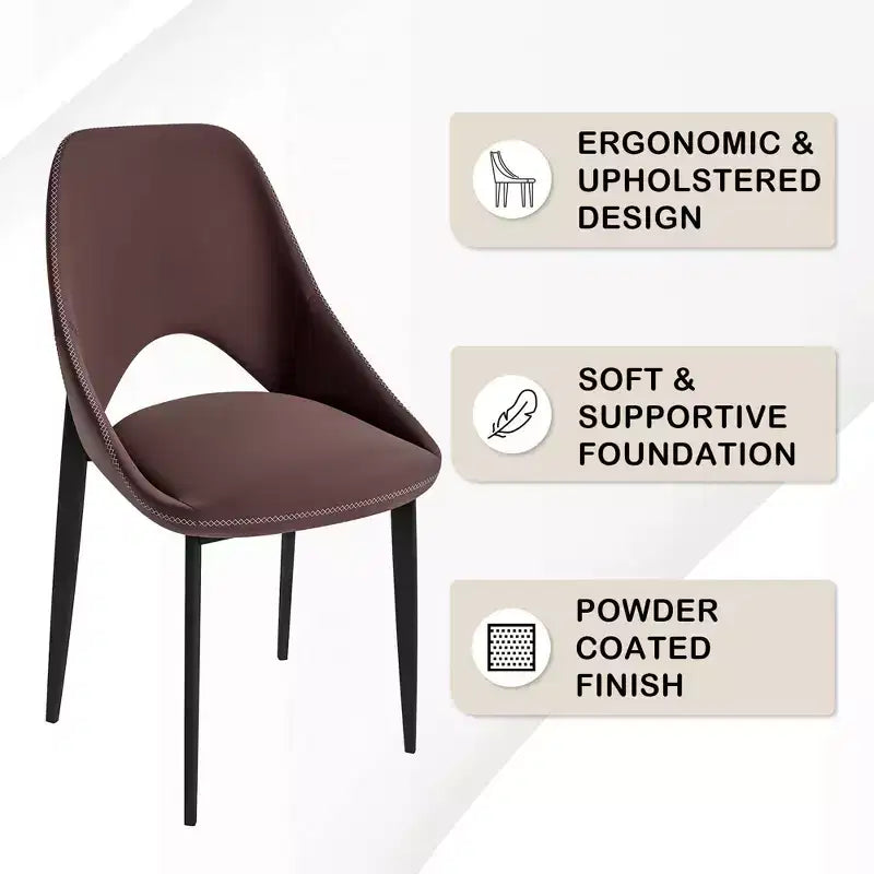 Lot de 4 chaises de salle à manger rembourrées LeisureMod Collection Amalfi avec dossier ouvert incurvé et pieds en fer thermolaqué pour cuisine et salle à manger