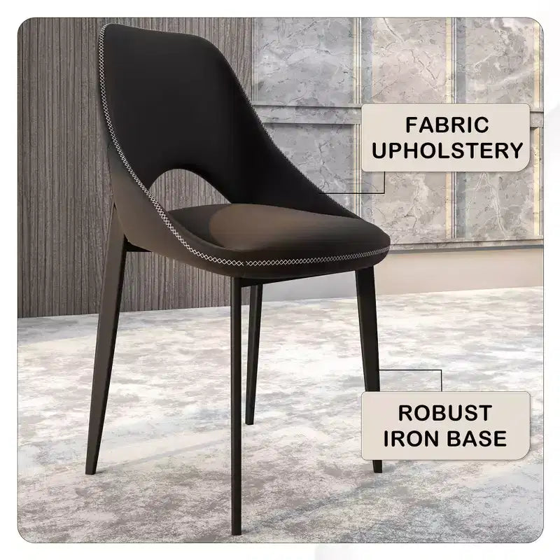 Lot de 4 chaises de salle à manger rembourrées LeisureMod Collection Amalfi avec dossier ouvert incurvé et pieds en fer thermolaqué pour cuisine et salle à manger