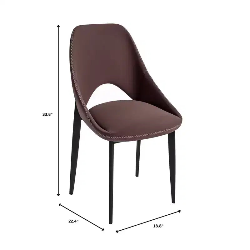 Lot de 4 chaises de salle à manger rembourrées LeisureMod Collection Amalfi avec dossier ouvert incurvé et pieds en fer thermolaqué pour cuisine et salle à manger