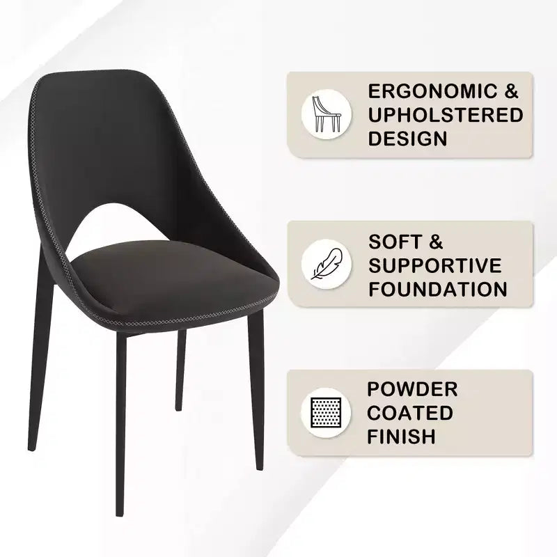 Lot de 4 chaises de salle à manger rembourrées LeisureMod Collection Amalfi avec dossier ouvert incurvé et pieds en fer thermolaqué pour cuisine et salle à manger