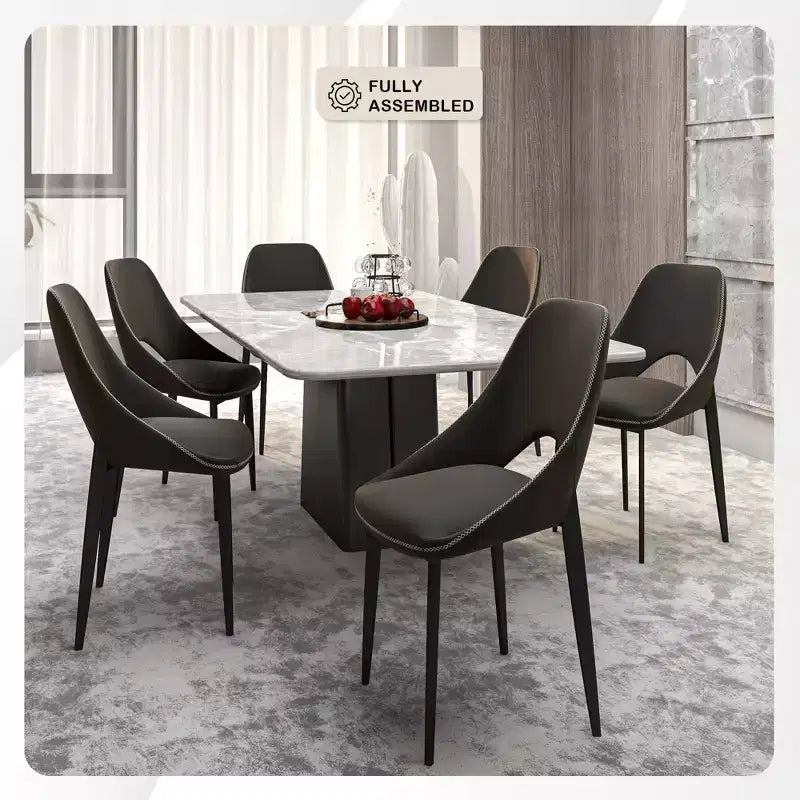 Lot de 4 chaises de salle à manger rembourrées LeisureMod Collection Amalfi avec dossier ouvert incurvé et pieds en fer thermolaqué pour cuisine et salle à manger