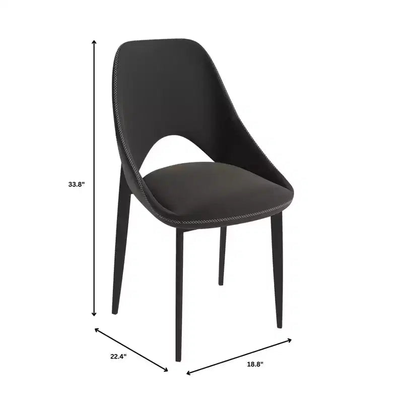 Lot de 4 chaises de salle à manger rembourrées LeisureMod Collection Amalfi avec dossier ouvert incurvé et pieds en fer thermolaqué pour cuisine et salle à manger