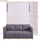 Lit mural escamotable double/simple avec canapé 2/3 places et étagères de rangement, Blanc+Gris -ModernLuxe