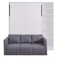 Lit mural escamotable double/simple avec canapé 2/3 places et étagères de rangement, Blanc+Gris -ModernLuxe