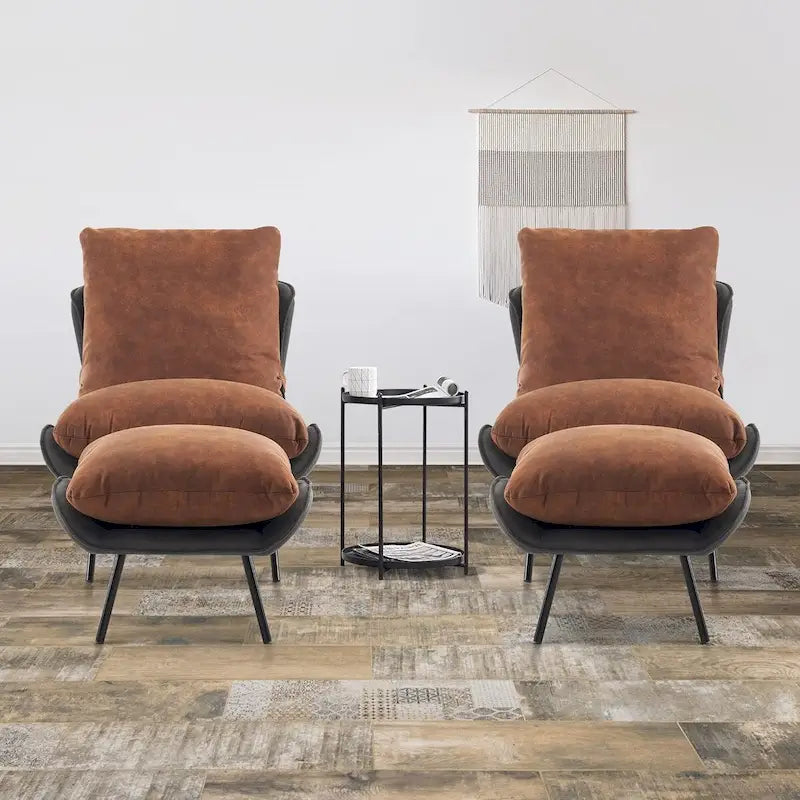 Ensemble de 2 fauteuils d'appoint avec ottoman, Tissu Leathaire LW951
