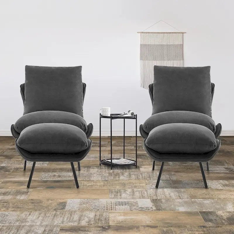 Ensemble de 2 fauteuils d'appoint avec ottoman, Tissu Leathaire LW951