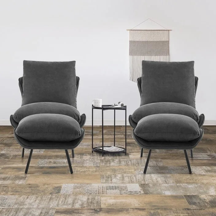 Ensemble de 2 fauteuils d'appoint avec ottoman, Tissu Leathaire LW951