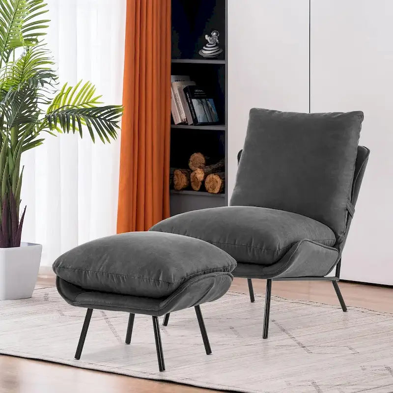 Ensemble de 2 fauteuils d'appoint avec ottoman, Tissu Leathaire LW951