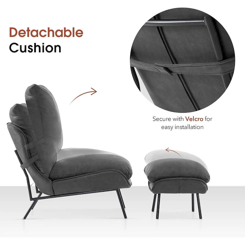 Ensemble de 2 fauteuils d'appoint avec ottoman, Tissu Leathaire LW951