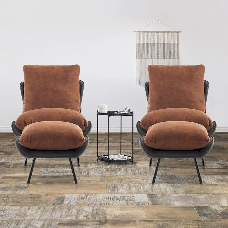 Ensemble de 2 fauteuils d'appoint avec ottoman, Tissu Leathaire LW951