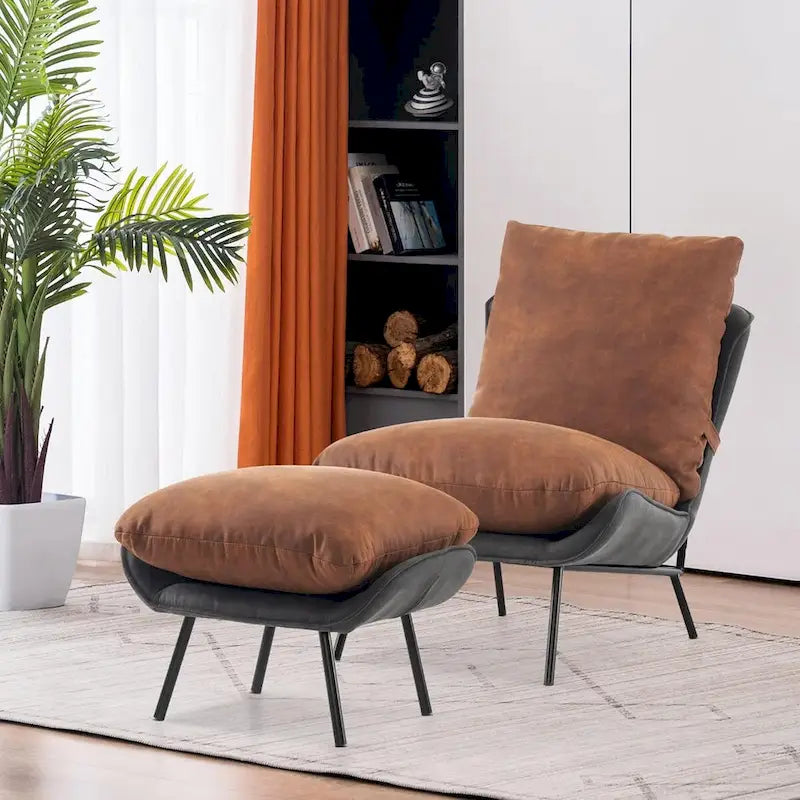 Ensemble de 2 fauteuils d'appoint avec ottoman, Tissu Leathaire LW951