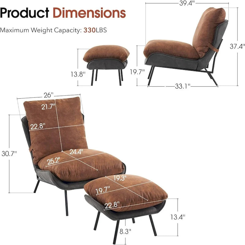 Ensemble de 2 fauteuils d'appoint avec ottoman, Tissu Leathaire LW951